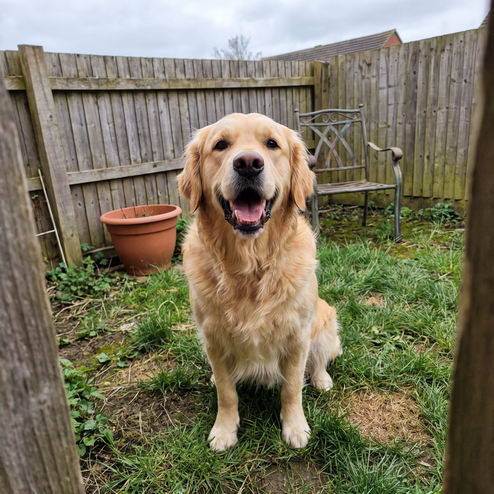Golden retriever in a garden
